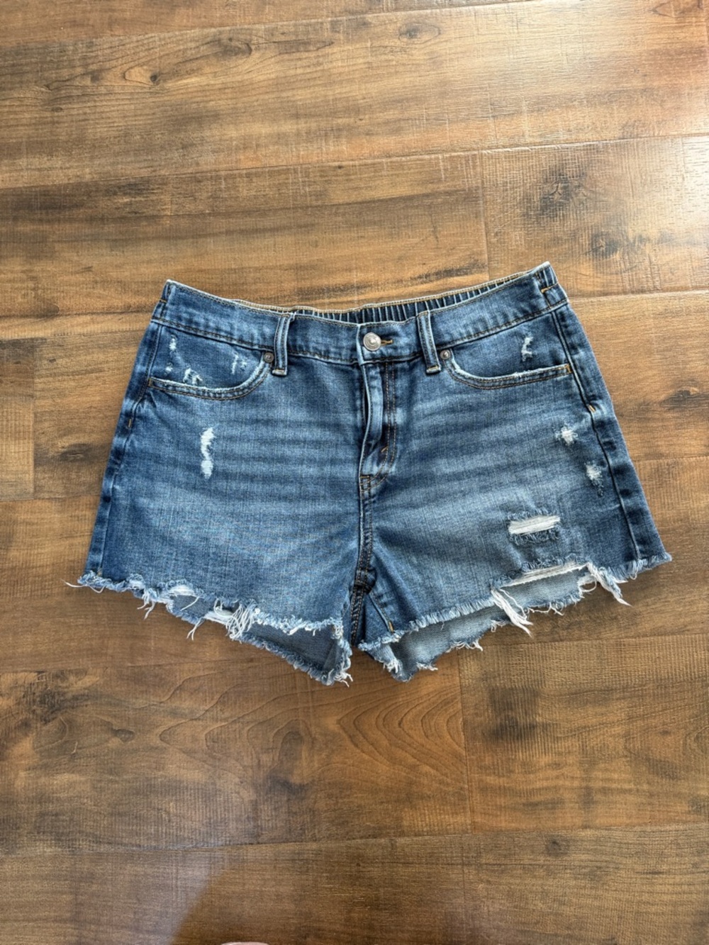 Womens Distressed Denim Cutoff Shorts - Blue
